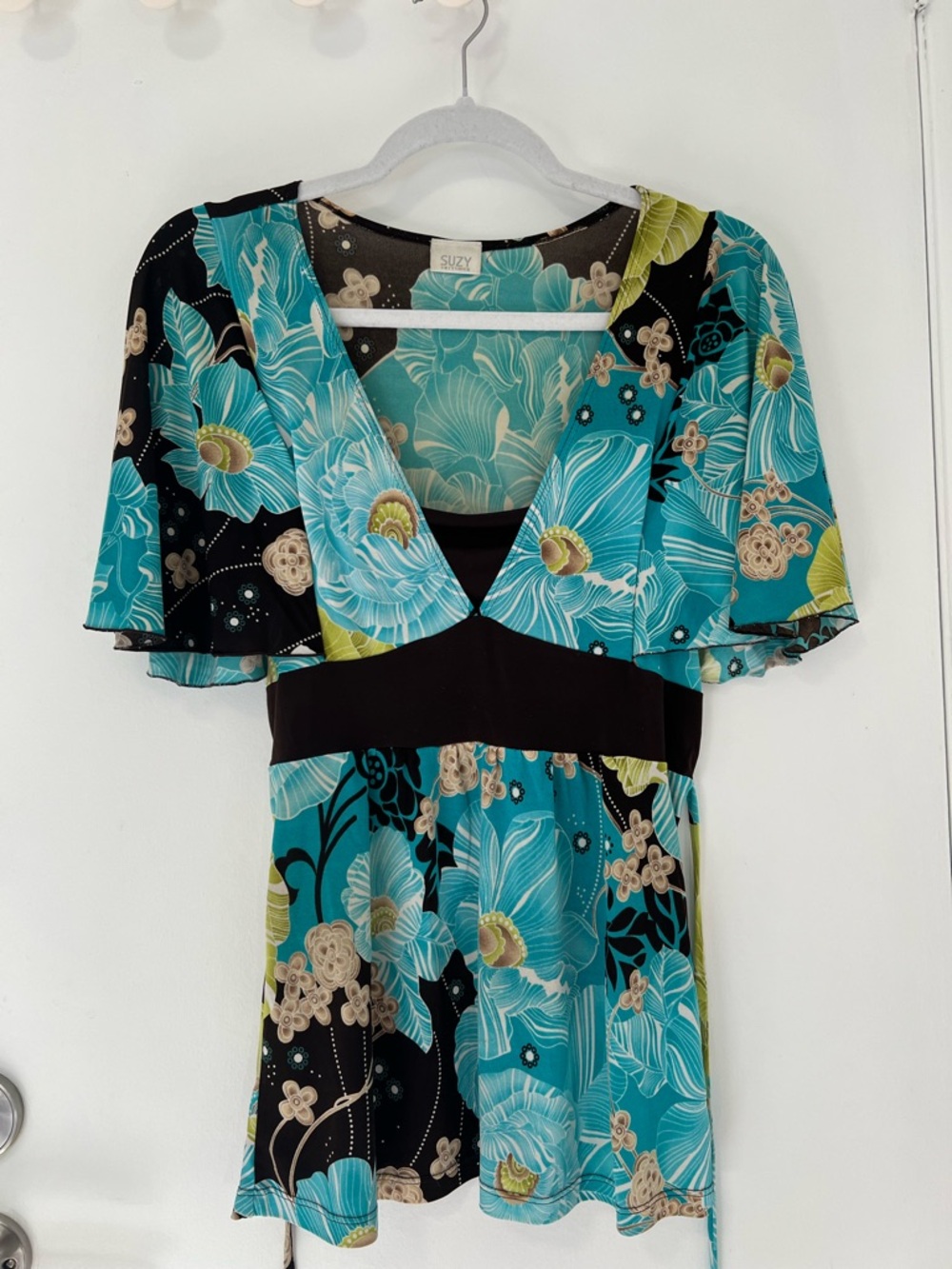 Brown and Turquoise Babydoll Top